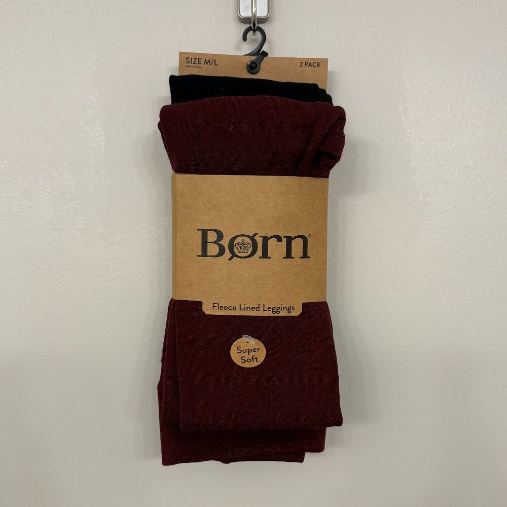 NWT - Born Super Soft - 2 pack - Fleece Lined Leggings - Black/Maroon - Size M/L